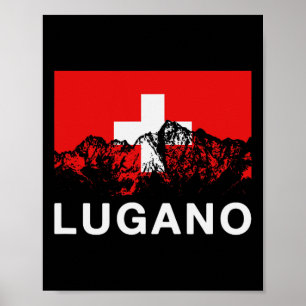 Lugano Switzerland Swiss Flag Ski Poster