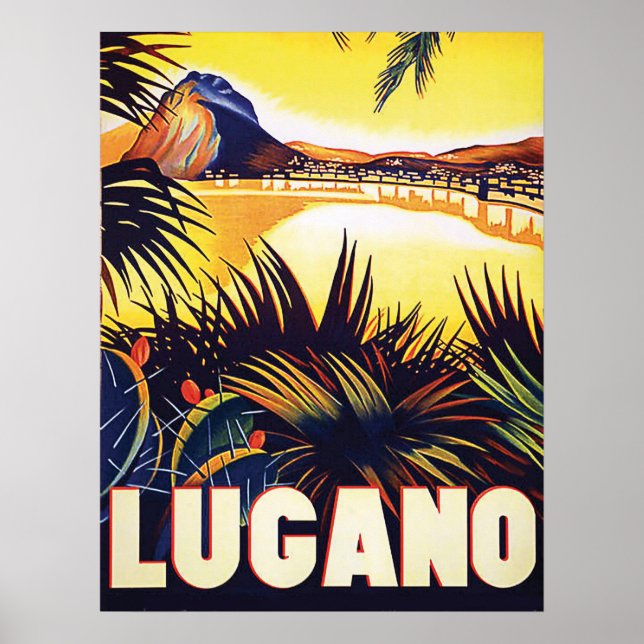Lugano, Switzerland, view on the coast, vintage Poster (Front)