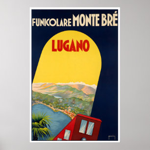 Lugano Travel Poster Monte Bre Print Switzerland