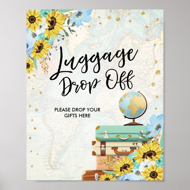 Luggage Drop Off Travel Adventure Blue Sunflowers Poster (Front)