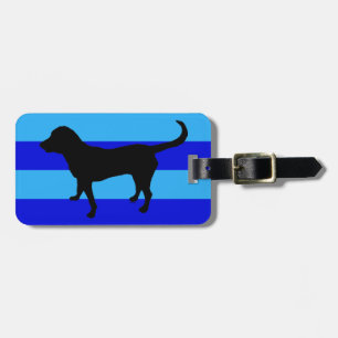 Luggage tag black lab silhouette blue stripes