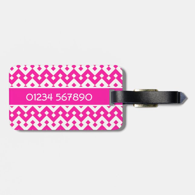 Luggage Tag, Candy Pink Geometric Luggage Tag (Back Horizontal)