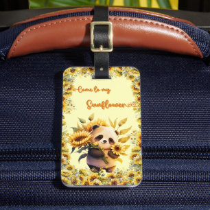 Luggage Tag   Cute Panda Holding Sunflowers