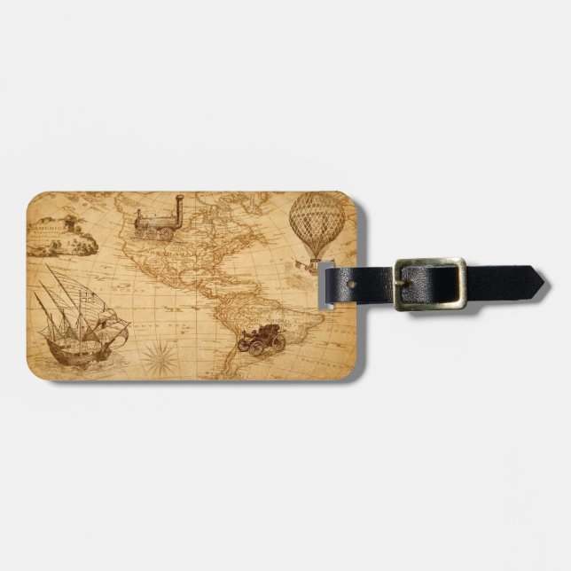 Luggage Tag - Double-Sided Vintage America Map (Front Horizontal)