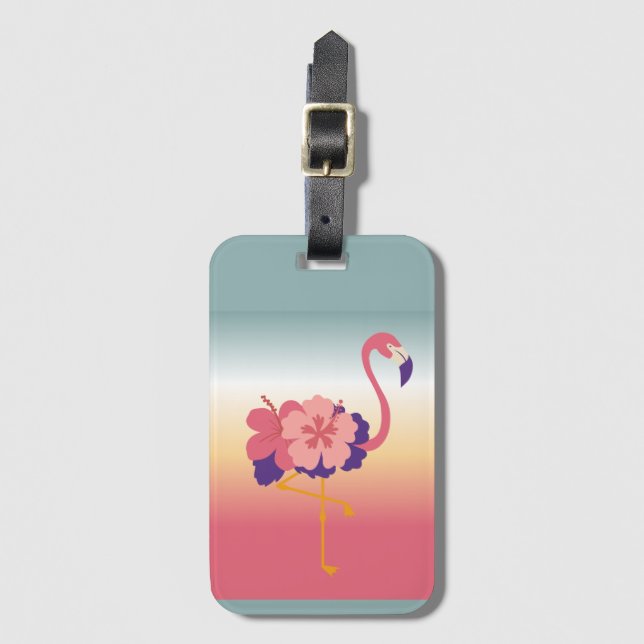 Luggage Tag, Flamingo Sunset Personalize Name Tag (Front Vertical)