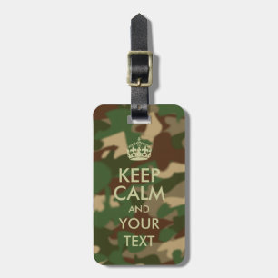 Luggage Tag for Men Keep Calm Your Text Camouflage