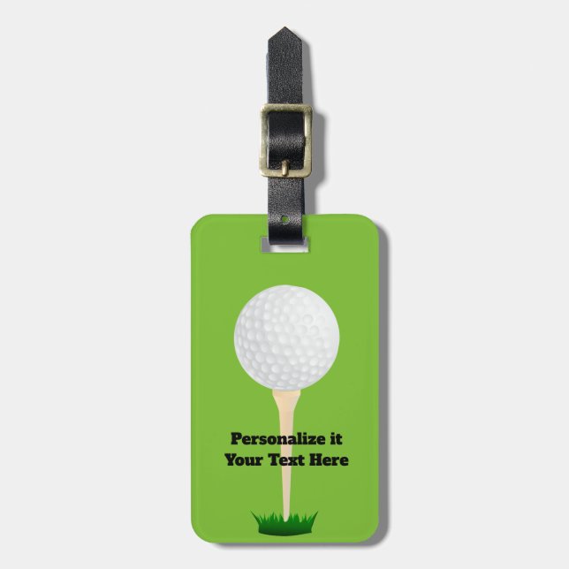 luggage tag golf ball and tee on green (Front Vertical)