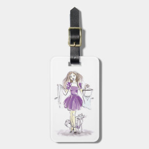 Luggage Tag Illustration Fashion Girl And Cat