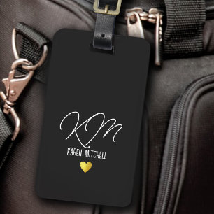 Luggage Tag Monogram with Love Heart Black
