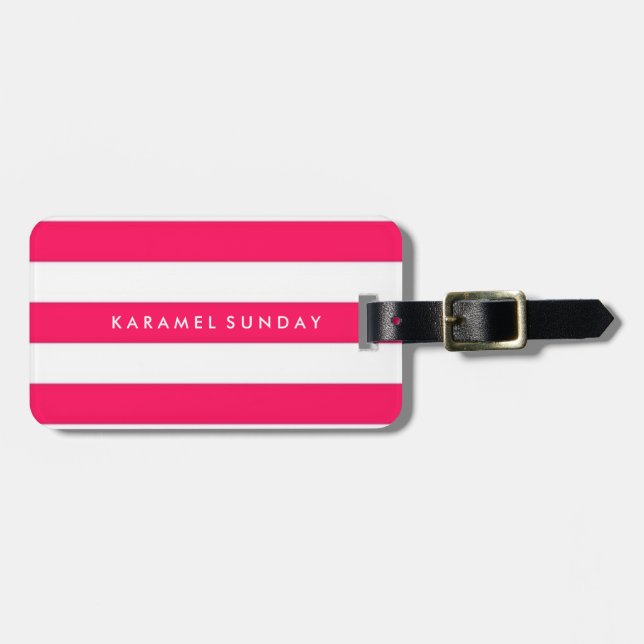 Luggage Tag - Nautical Stripes Red/Pink (Front Horizontal)