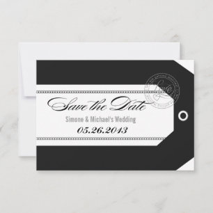 Luggage Tag Save the Dates classic black + white Date