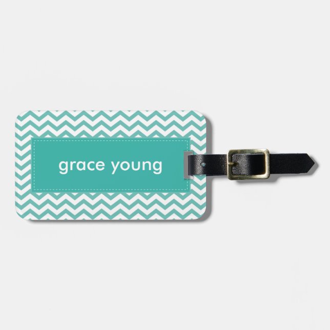 LUGGAGE TAG :: simple bold chevron jade (Front Horizontal)