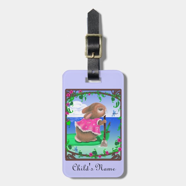Luggage Tag w/Leather Strap/Cute Tropical Bunny (Front Vertical)