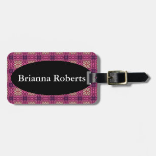 Luggage Tag w/ leather strap - Needlepoint Look