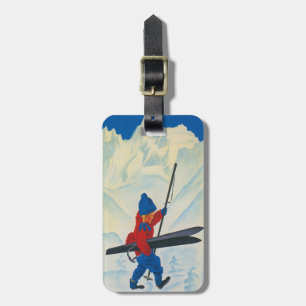 Luggage Tag with Cute Vintage Ski Print