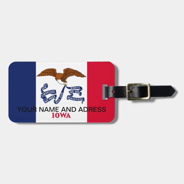 Luggage Tag with Flag of Iowa, USA (Front Horizontal)