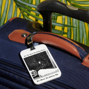 Luggage tag with inspirational quote.