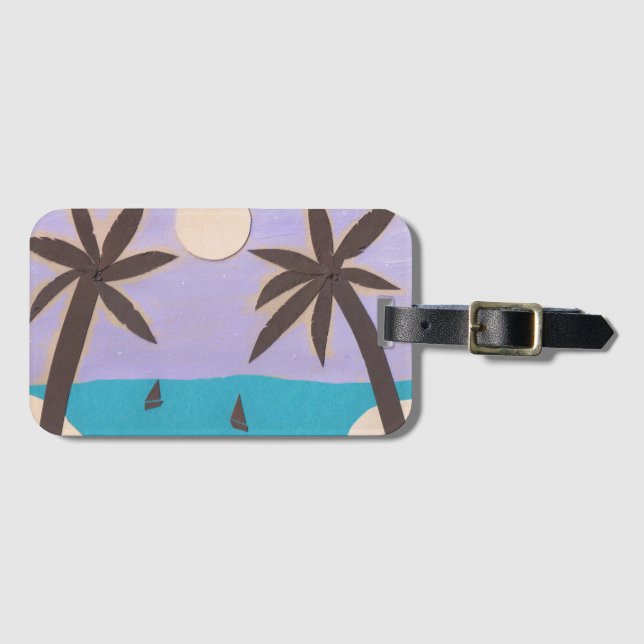 Luggage Tag with Palm Tree Scene & Card Insert (Front Horizontal)
