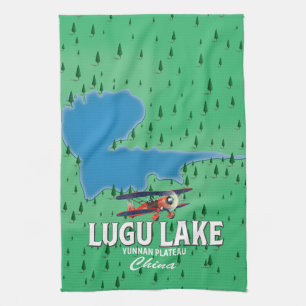 Lugu Lake, Yunnan plateau, China map Kitchen Towel