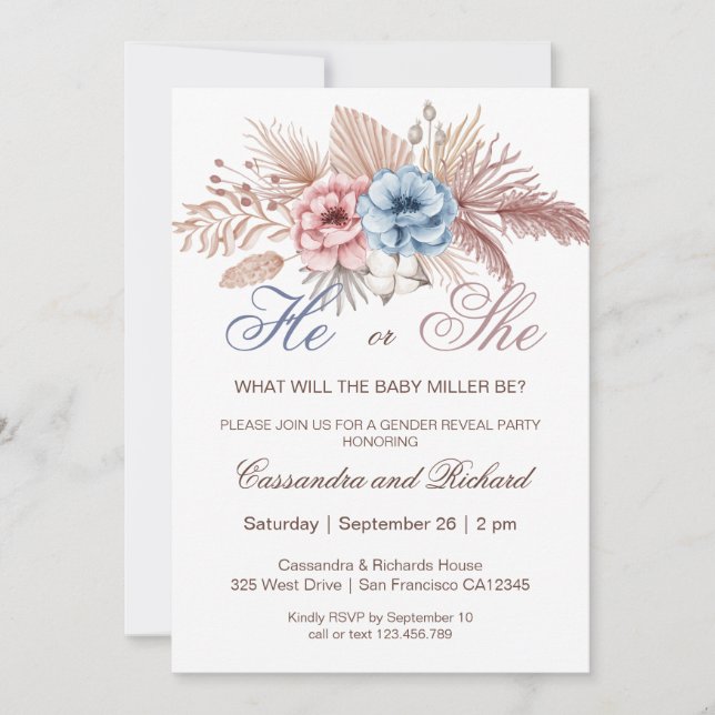 Lui ou Elle Boho Genre Revela Party Invitation (Devant)