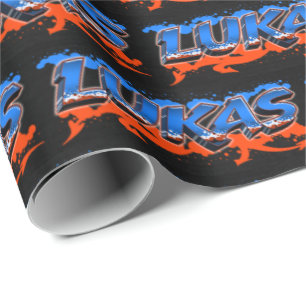 Lukas Vorname Name Graffiti blue orange Wrapping Paper