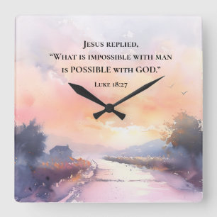 Luke 18:27 Possible with God, Jesus Bible Verse Square Wall Clock