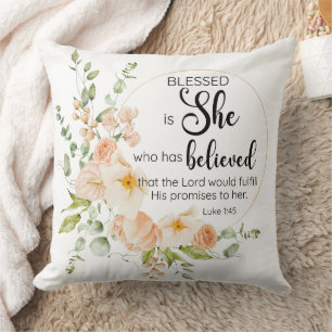 Luke 1:45 Blessed is She Spring Orange Flower Throw Pillow