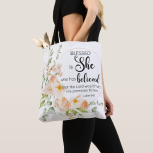 Luke 1:45 Blessed is She Spring Orange Flower Tote Bag