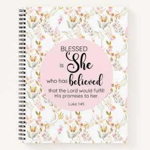 Luke 1:45 Blessed is She Watercolor Pink Floral Notebook