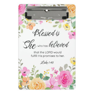 Luke 1:45 Blessed is She, Women's Scripture Floral Mini Clipboard