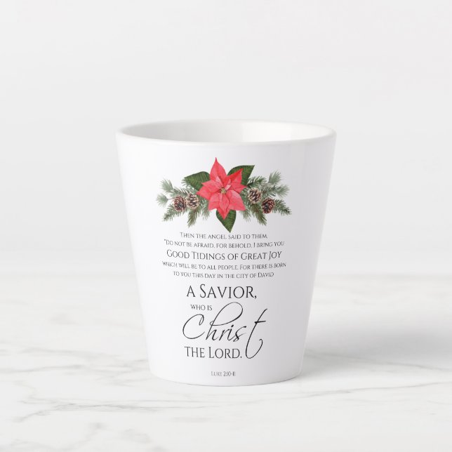 Luke 2:10-11 Poinsettia Christmas Scripture Latte Mug (Front)