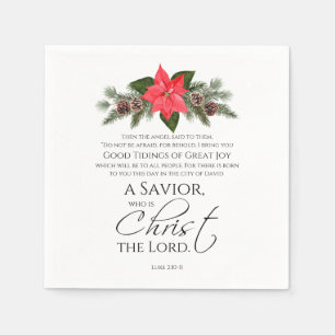 Luke 2:10-11 Poinsettia Christmas Scripture Napkin