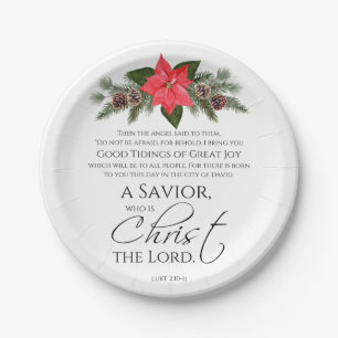 Luke 2:10-11 Poinsettia Christmas Scripture Paper Plate