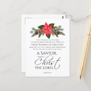 Luke 2:10-11 Poinsettia Christmas Scripture Postcard