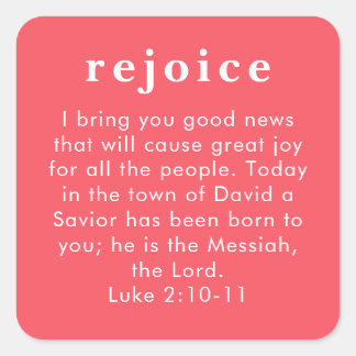Luke 2:10 Red Bible Verse Christian Christmas Square Sticker