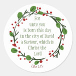 Luke 2:11 Christian Christmas Scripture Wreath Classic Round Sticker
