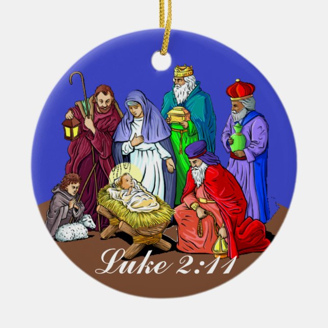 Luke 2:11 Nativity Scene Christmas Ornament (Front)