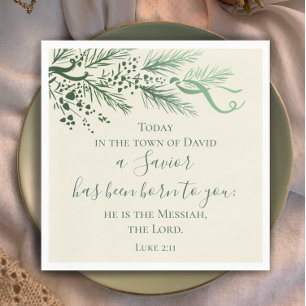 Luke 2:11 Scripture Custom Modern Pine Christmas Napkin