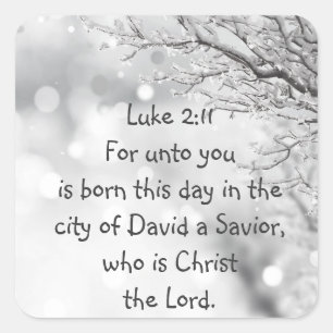 Luke 2:11 Scripture for Christmas Winter Scene Square Sticker