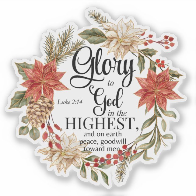 Luke 2:14 Glory to God Christmas Gold Floral (Front)