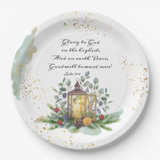 Luke 2:14 Glory to God in the Highest Christmas Paper Plate (Front)