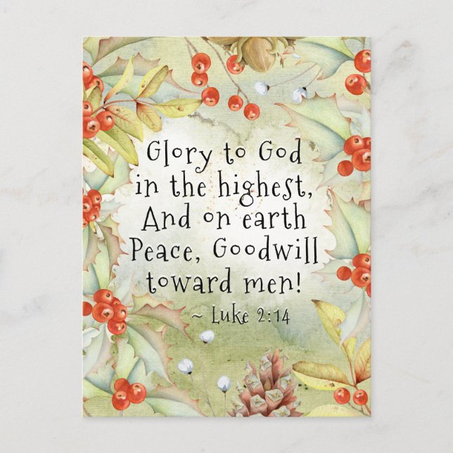 Luke 2 14 Glory to God in the Highest, Christmas Postcard (Front)