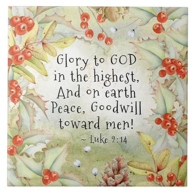 Luke 2 14 Glory to God in the Highest, Christmas Tile (Front)