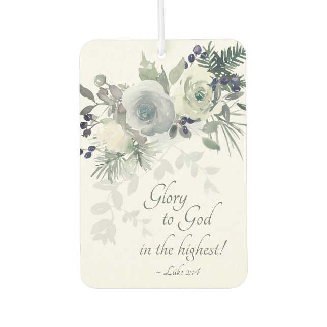 Luke 2:14 "Glory to God" White Rose Christmas Air Freshener (Front)