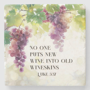 Luke 5:37 New Wine into Old Wineskins Bible Verse Stone Coaster