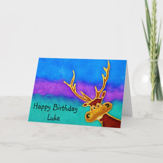 Luke, Happy Birthday silly stag card (Front)