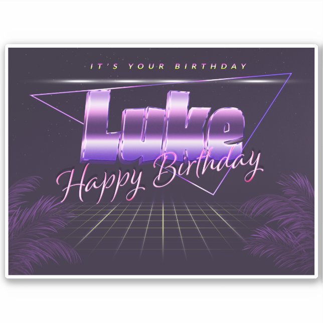 Luke Name First name lila retro Sticker Birthday (Front)