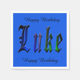 Luke, Name Logo, Blue Paper Birthday Napkins. Napkin