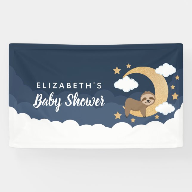 Lullaby Baby Sloth Moon Baby Shower Banner (Horizontal)