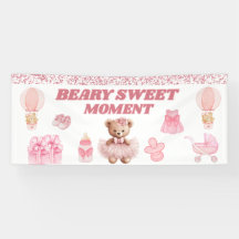 LULLABY PINK WHITE 2.5X6 BEAR GIRL BABY SHOWER